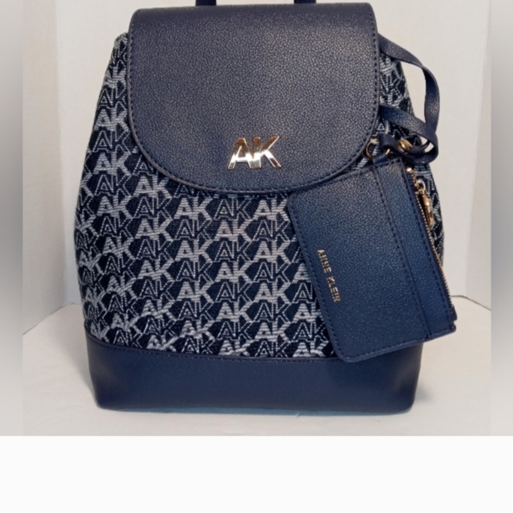 Anne Klein Navy and Gray Patterned Backpack